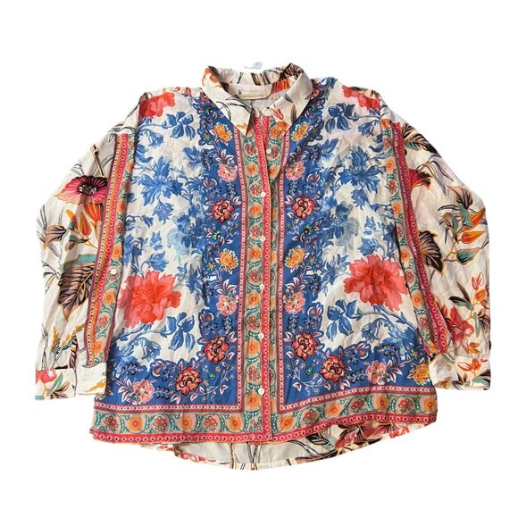 Soft Surroundings Samara Modal Shirt Colorful Floral Print Pearl Button Multi M - Picture 1 of 6